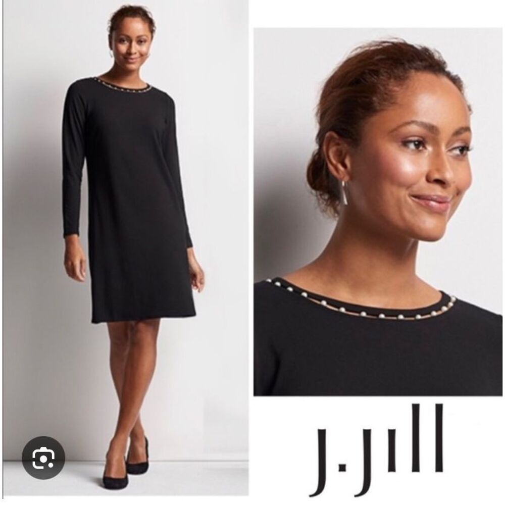 J Jill Black Dress w Pearl Collar